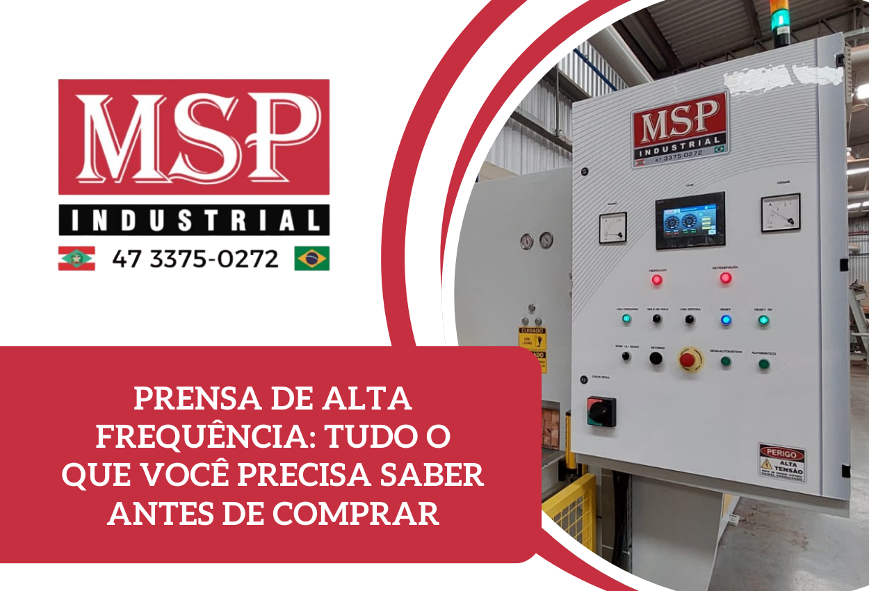 Prensa de Alta Frequência industrial moderna para moldagem de materiais.