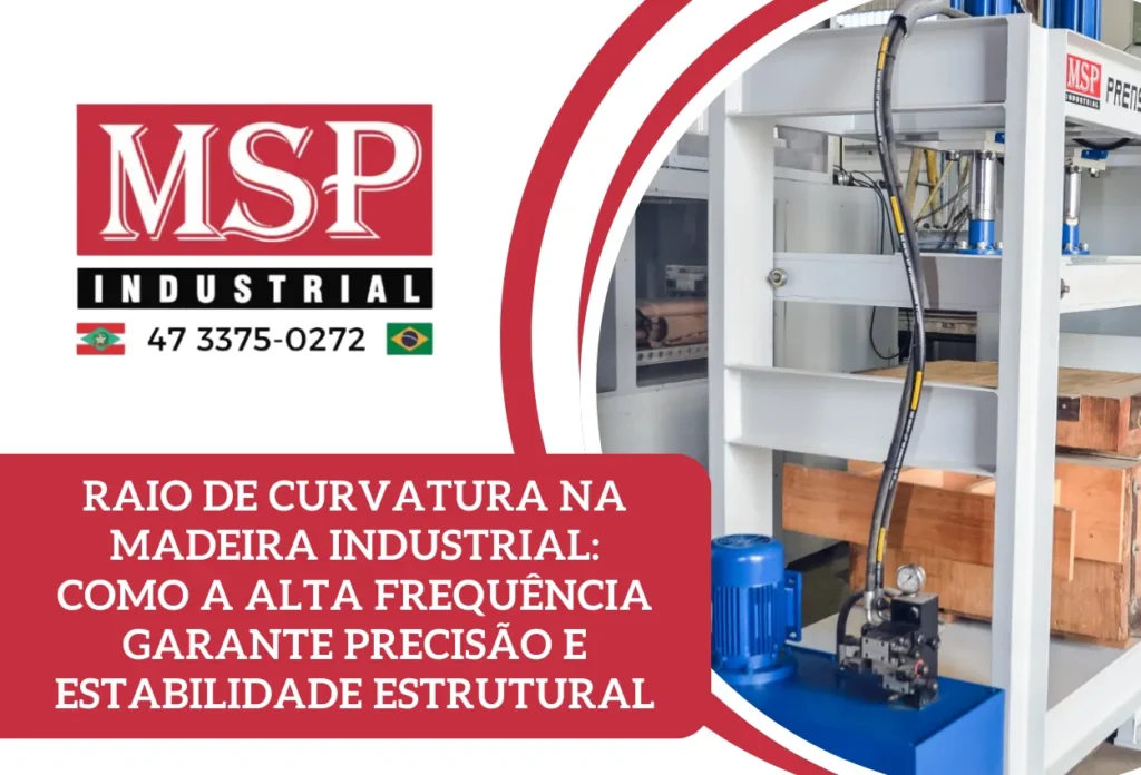 Imagem representando raio de curvatura na madeira industrial aplicado com tecnologia da MSP Industrial em processo produtivo de alta precisão