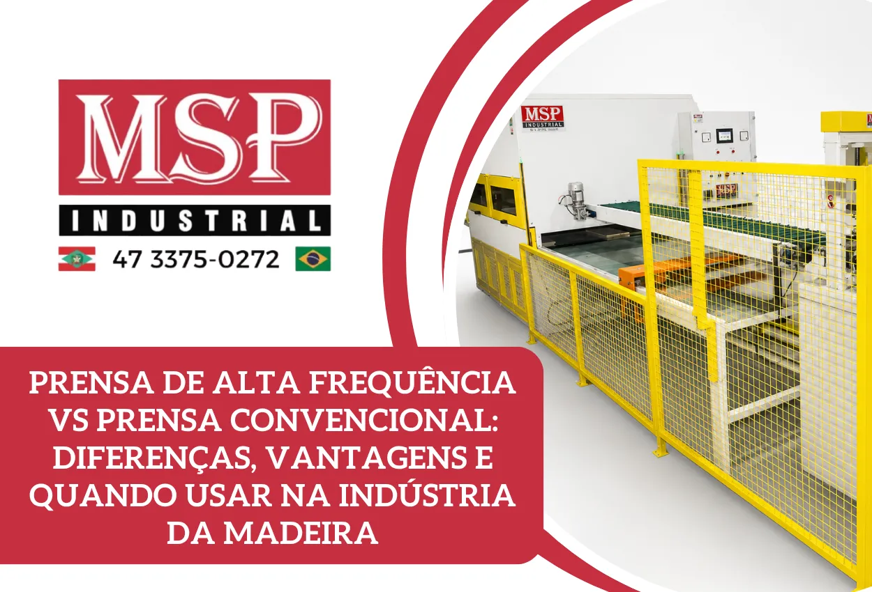Prensa de alta frequência vs prensa convencional em processo industrial de madeira